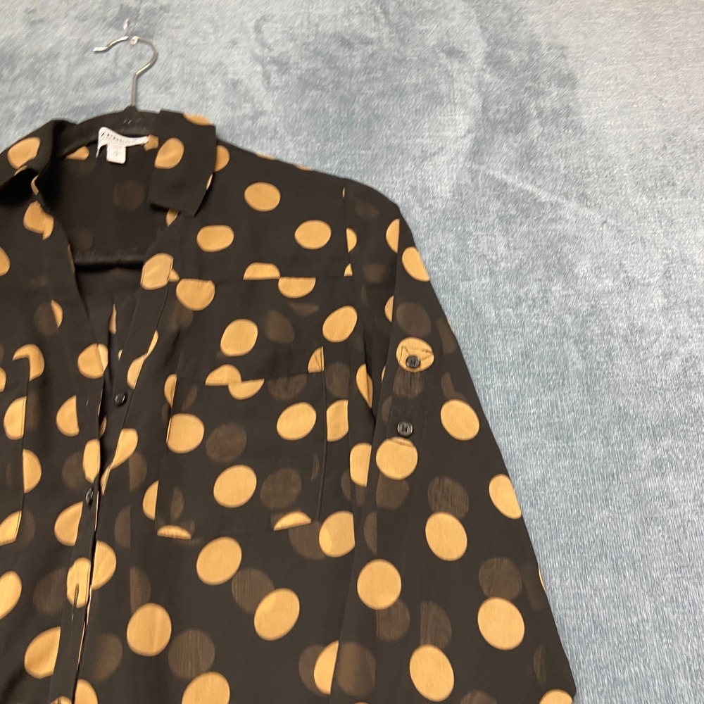 Express Portofino Blouse Top Womens Small Black Yellow Button Front Polka Dot - Picture 4 of 13